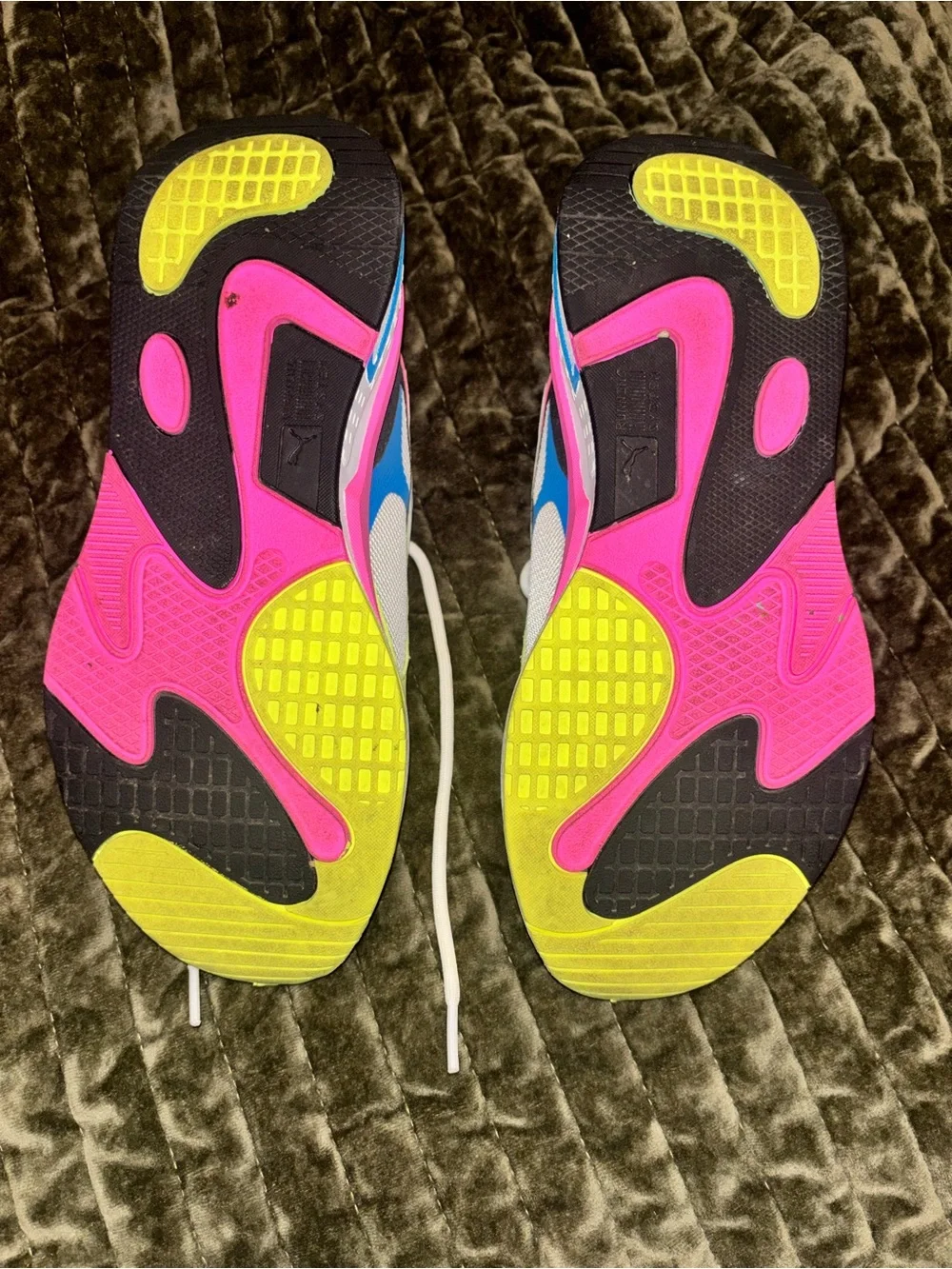 Puma White Neon Yellow Pink Blue Tennis Shoes / Grade School size 6